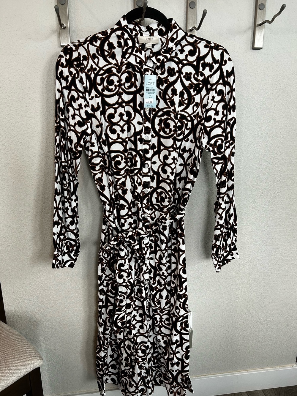 LOFT Black & White Printed Shirt Dress size MP